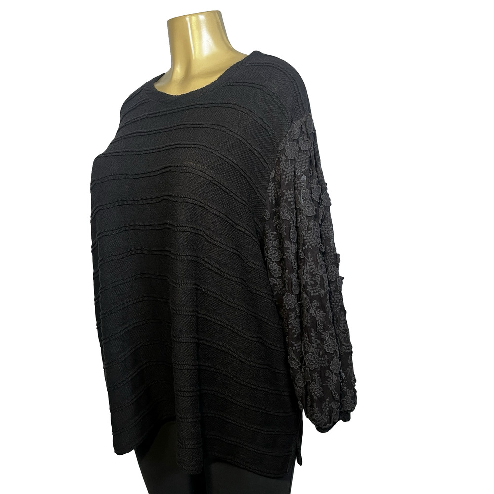 Anthropologie Eri + Ali Sweater Womens XL Black‎ Lace Balloon Sleeve Knit - Picture 3 of 13